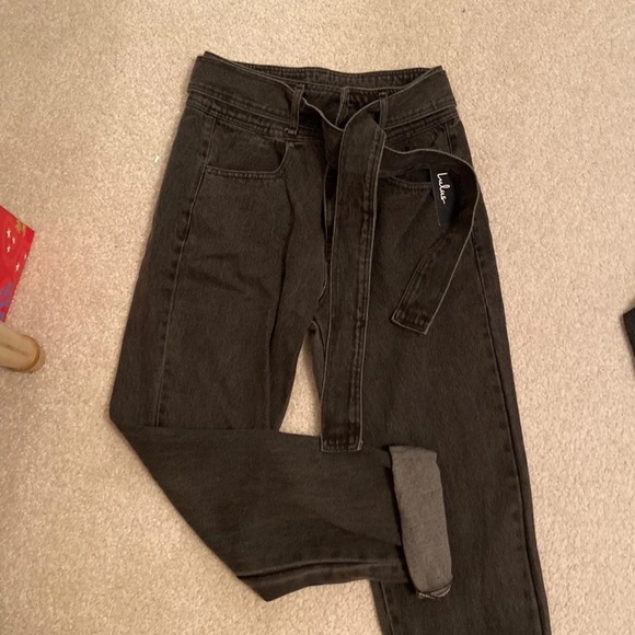 Mickie Grey High Waisted Self Tie Cropped Jeans - Picture 4 of 5